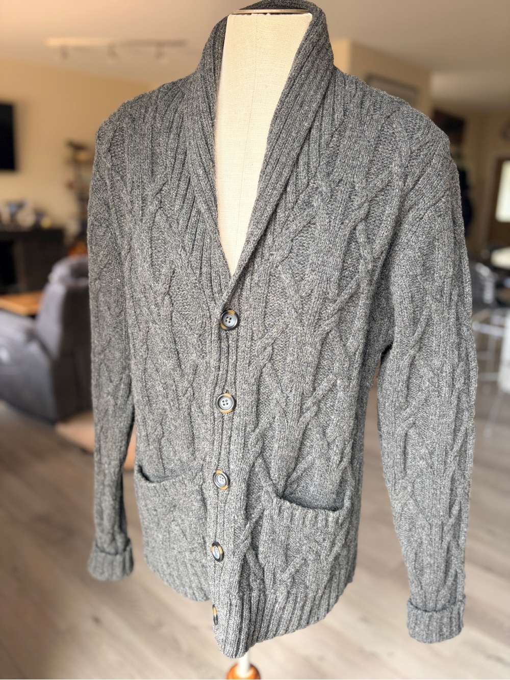 Pendleton 100% Lambswool Y2K Fishermans Knit Shawl Collar Cardigan, Mens M.